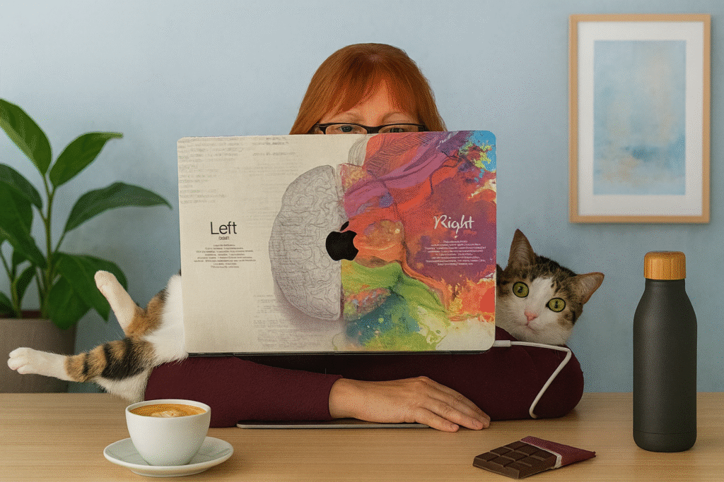 Sitting at the computer while holding my cat. 